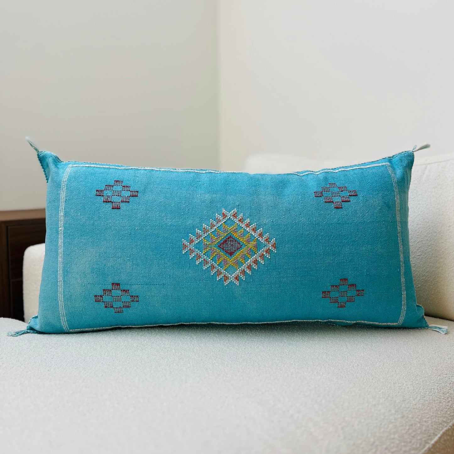 Large cactus silk cushion light blue 1