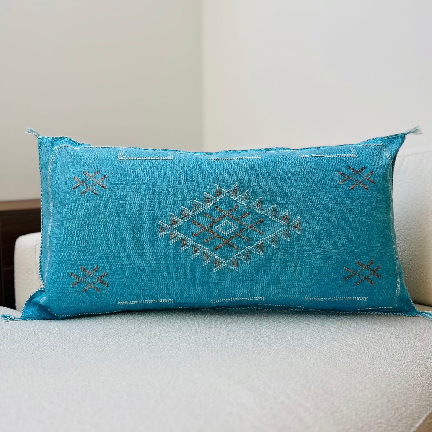 Large cactus silk cushion light blue 4