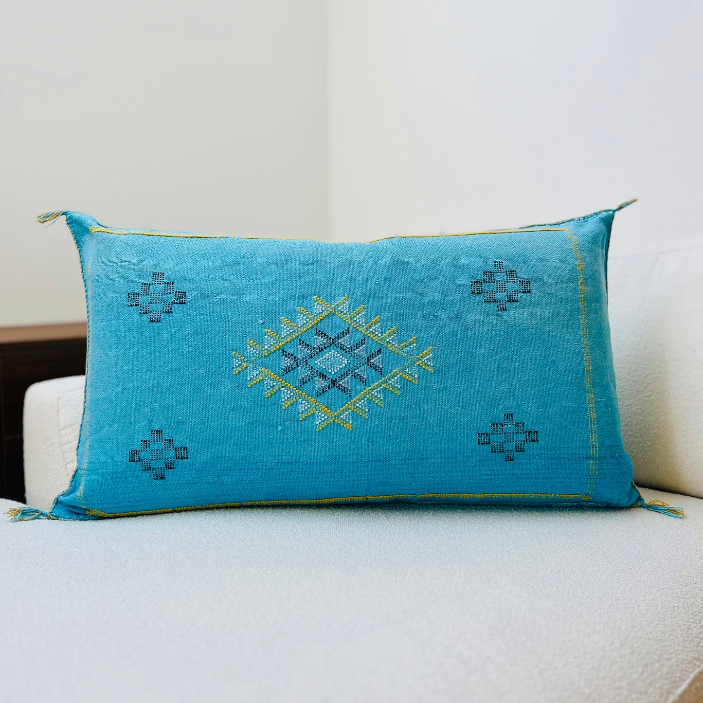 Large cactus silk cushion light blue 6