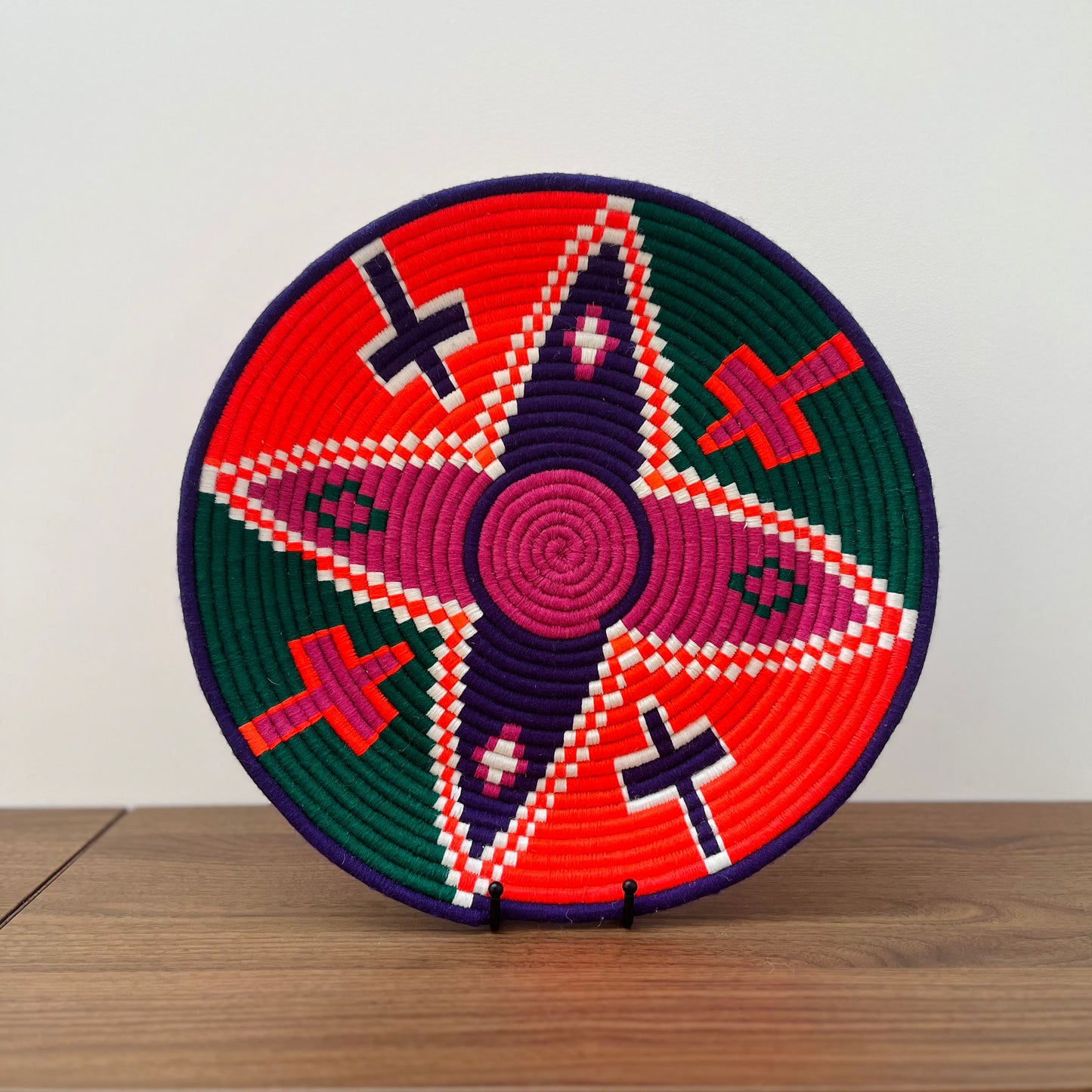 Large Wool Bowl — Geometric Star, Red & Indigo