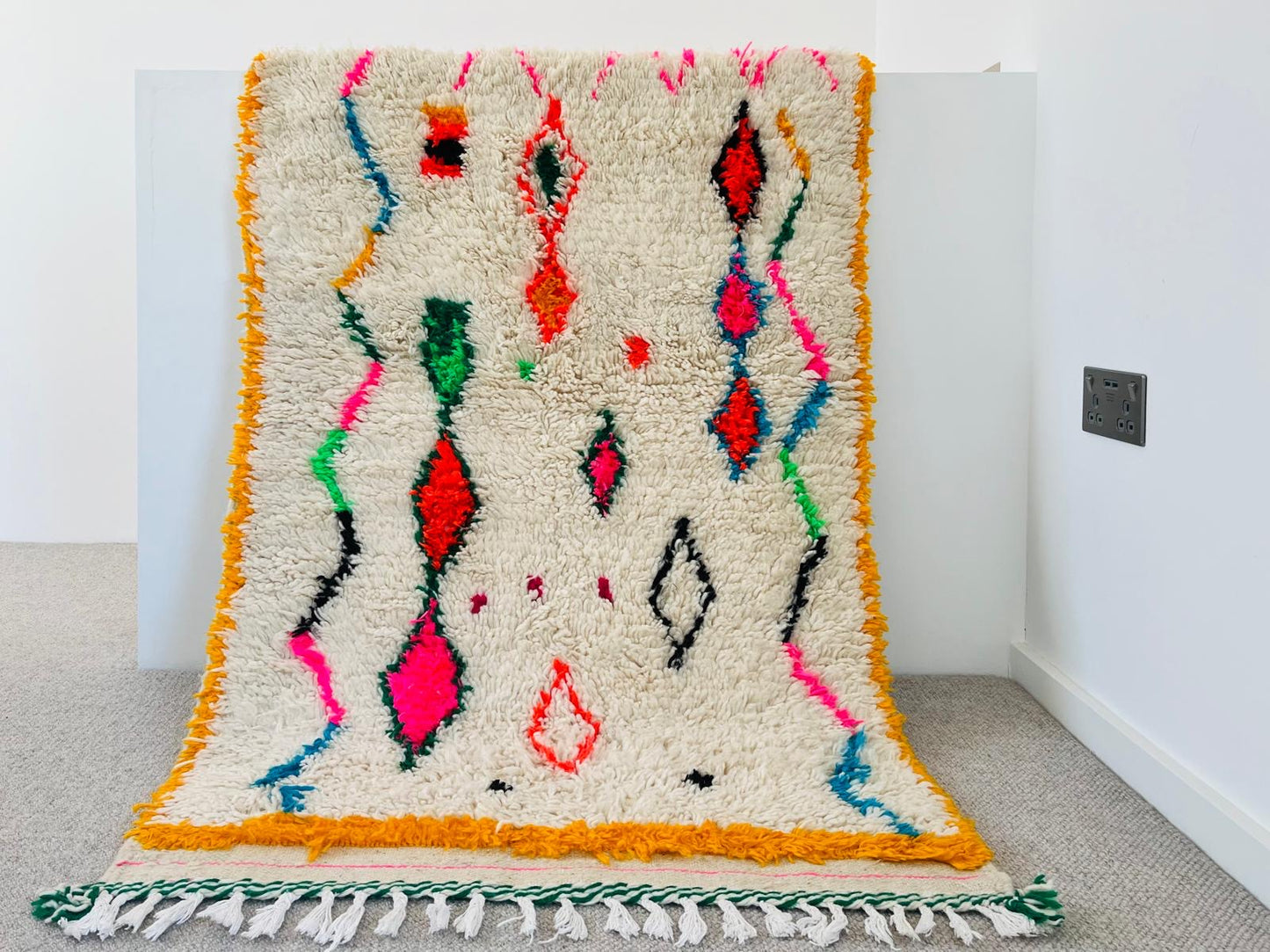 Medium Berber Rug — Carnival Diamond in Coral & Emerald