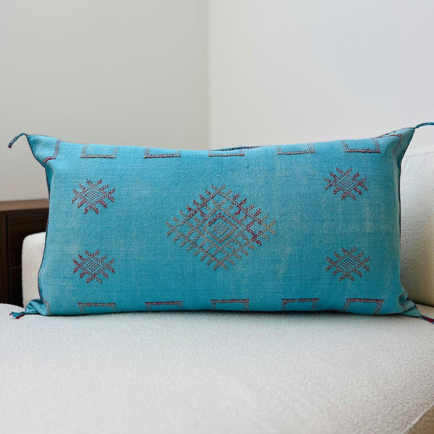 Large cactus silk cushion light blue 2