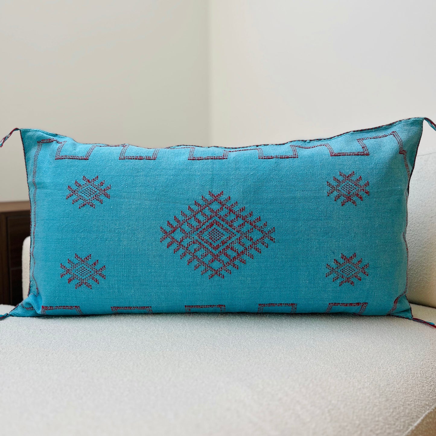 Large cactus silk cushion light blue 3