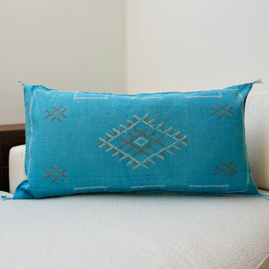 Large cactus silk cushion light blue 4