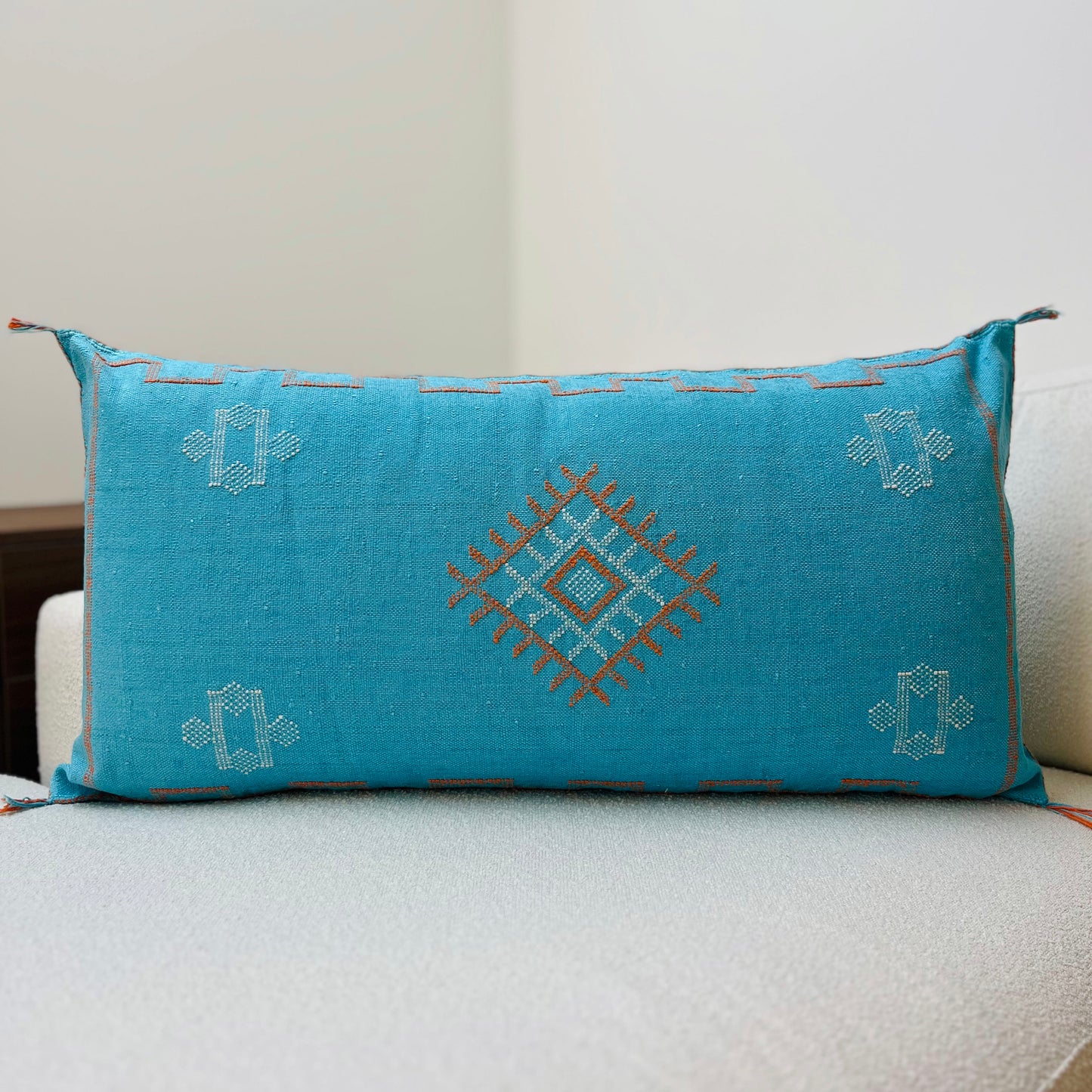 Large cactus silk cushion light blue 5