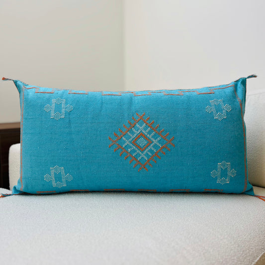 Large cactus silk cushion light blue 5