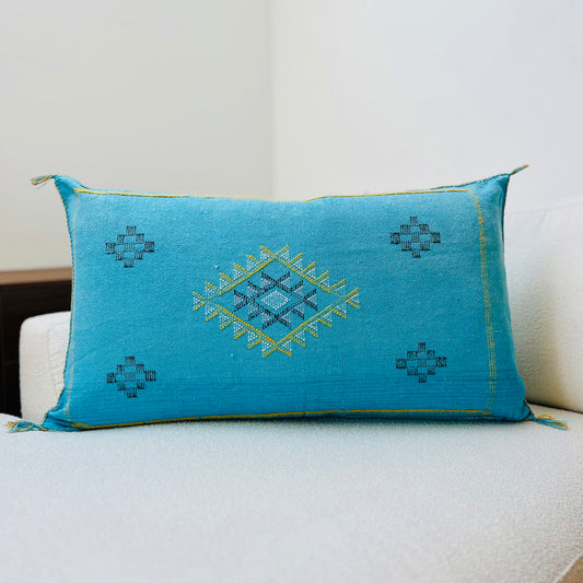 Large cactus silk cushion light blue 6