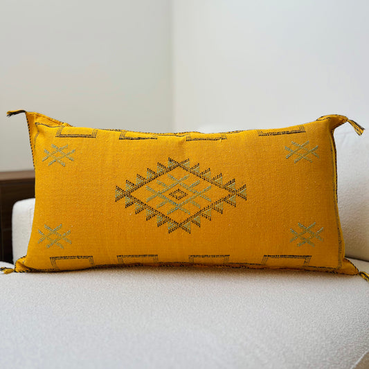 Large cactus silk cushion yellow 1