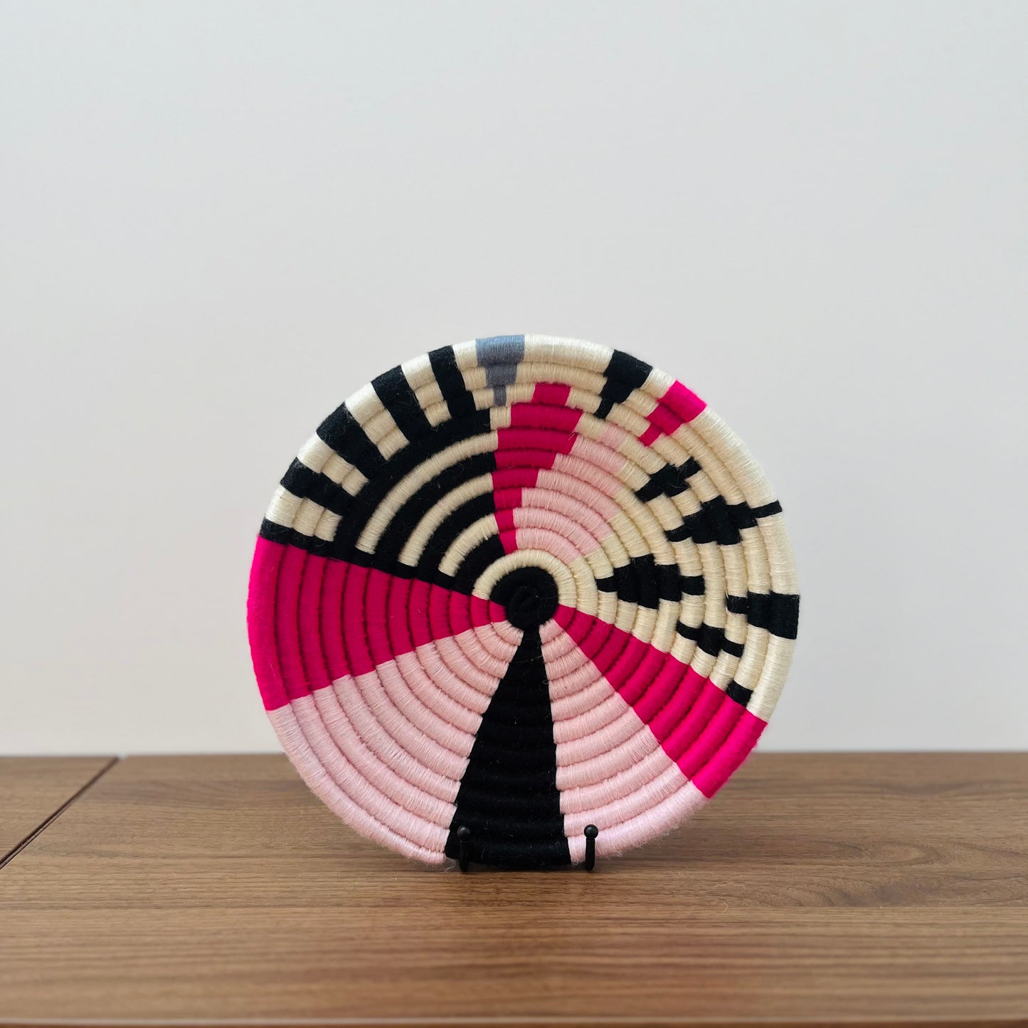 Medium Wool Bowl — Sunburst in Rose & Black
